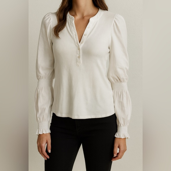 Veronica Beard Effy Top White Puff Sleeve Blouse NWT Small Style J2209JY020S0379 - Picture 1 of 4